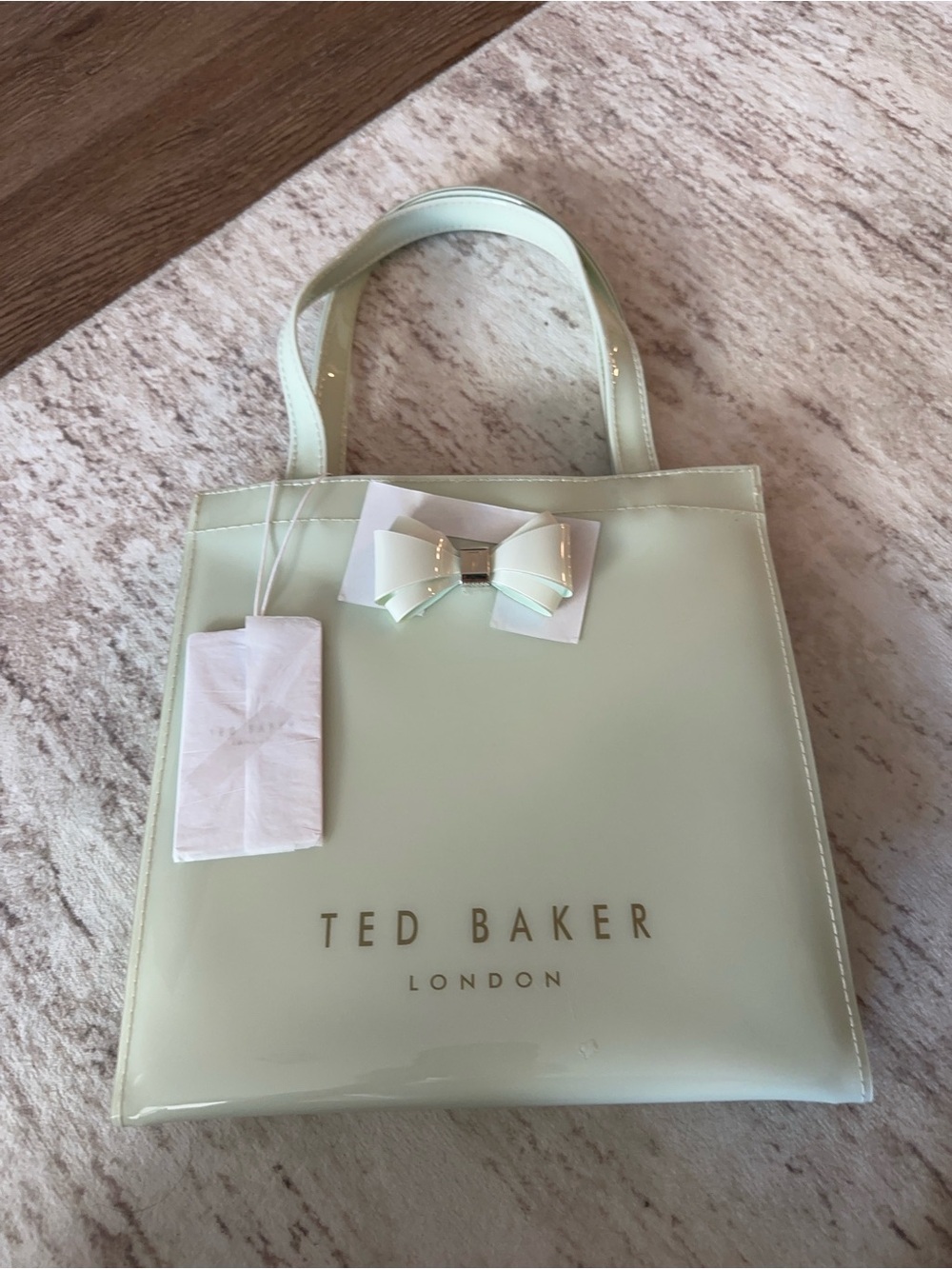 Ted Baker Pale Mint Patent Tote with Bow Accent